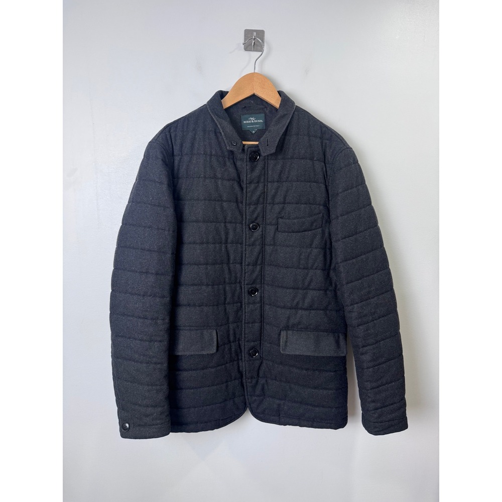 Rodd & Gunn Men Gray Quilted Wool Blend Field Jacket Leather Trim Medium